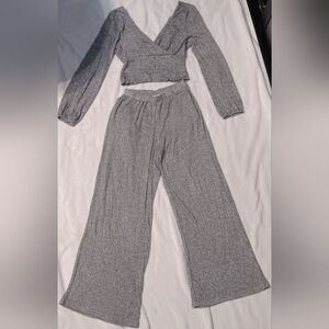 Paper Crane Cropped Ribbed Grey Lounge Set size Xsmall